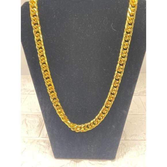 Bulky Cuban Chain Jewelry Gold Tone Unisex Fashion Jewelry Set Necklace and Brac - Picture 12 of 13